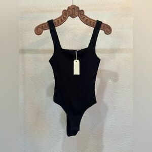 By Together Black Ribbed Square Neck Bodysuit NWT Size Small